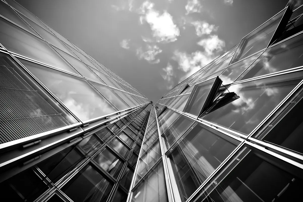 building, architecture, black and white, facade, skyscraper, modern architecture, high rise building, modern building, office building, glass facade, modern, gl